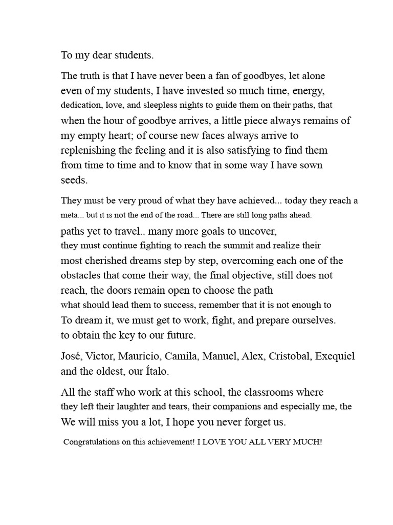 Farewell Message to Graduating Students | PDF