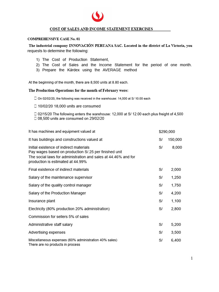 Cost of Sales & Income Statement Analysis | PDF | Cost Of Goods Sold ...