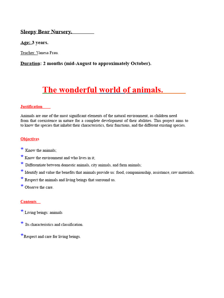 Animal Education Project for Preschoolers | PDF | Zoology