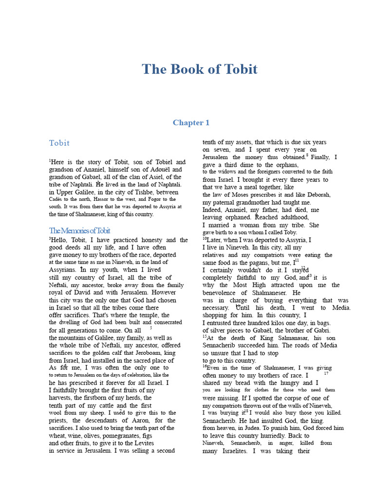 The Story of Tobit: Faith and Trials | PDF