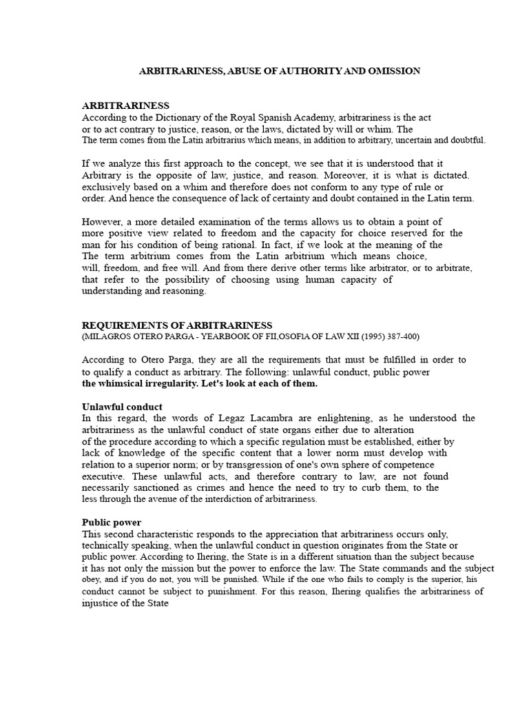 Arbitrariness and Abuse of Authority Explained | PDF | Crimes | Crime ...