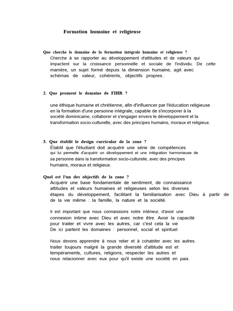 Formation Intégrale Humaine et Religieuse | PDF | Moralité | Dieu
