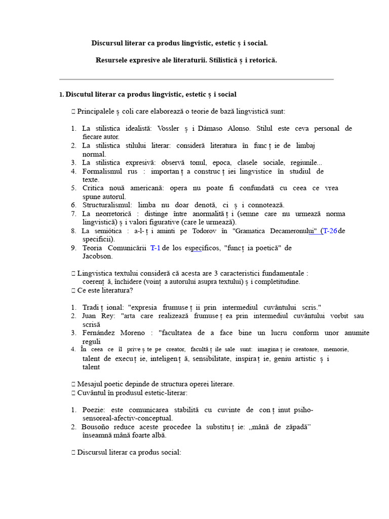 Discursul Literar Ca Produs Lingvistic | PDF