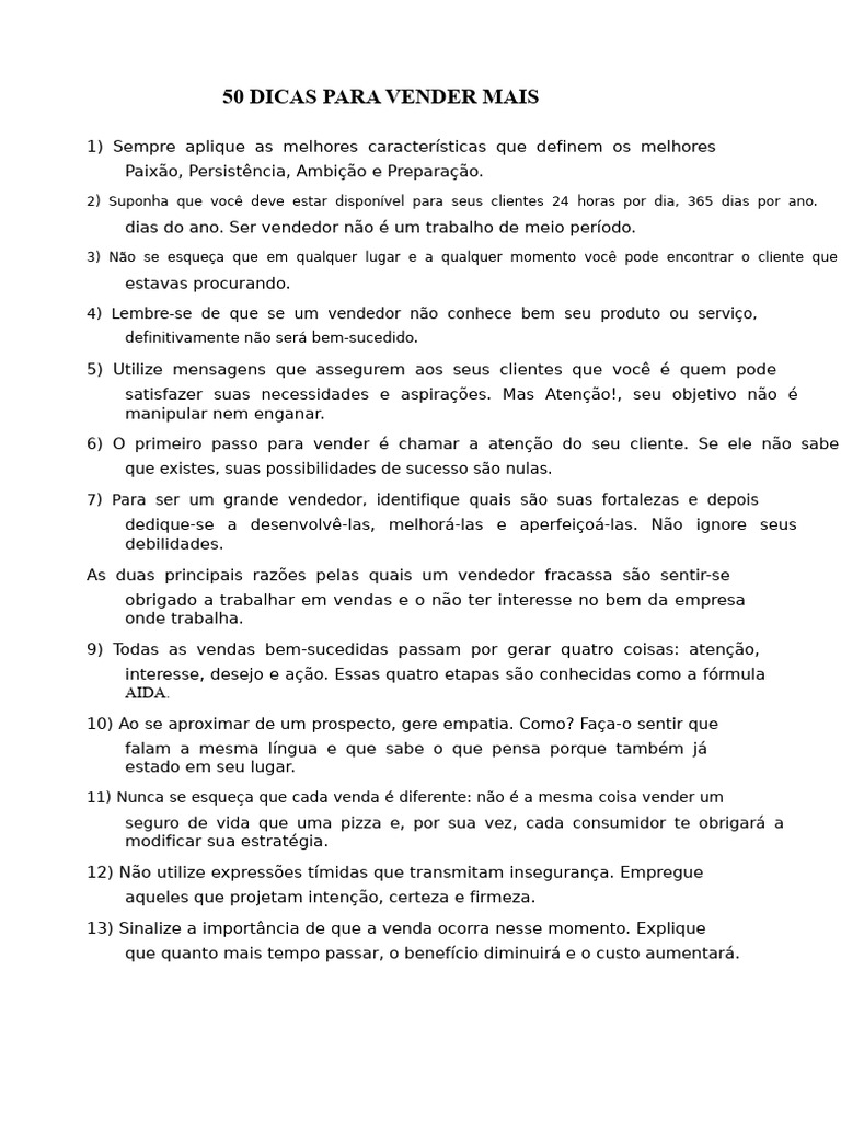 50 Dicas para Vender Mais | PDF | Despesa | Tempo