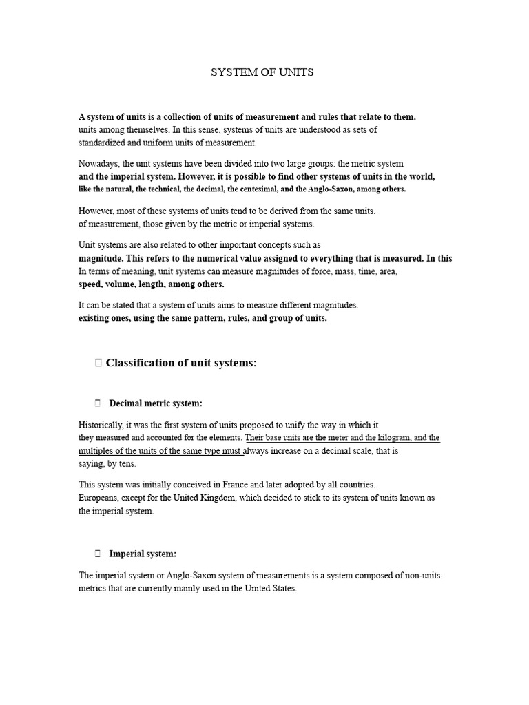 Overview of Measurement Unit Systems | PDF | International System Of ...