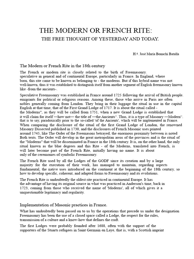 The Modern or French Rite | PDF | Freemasonry | Masonic Lodge