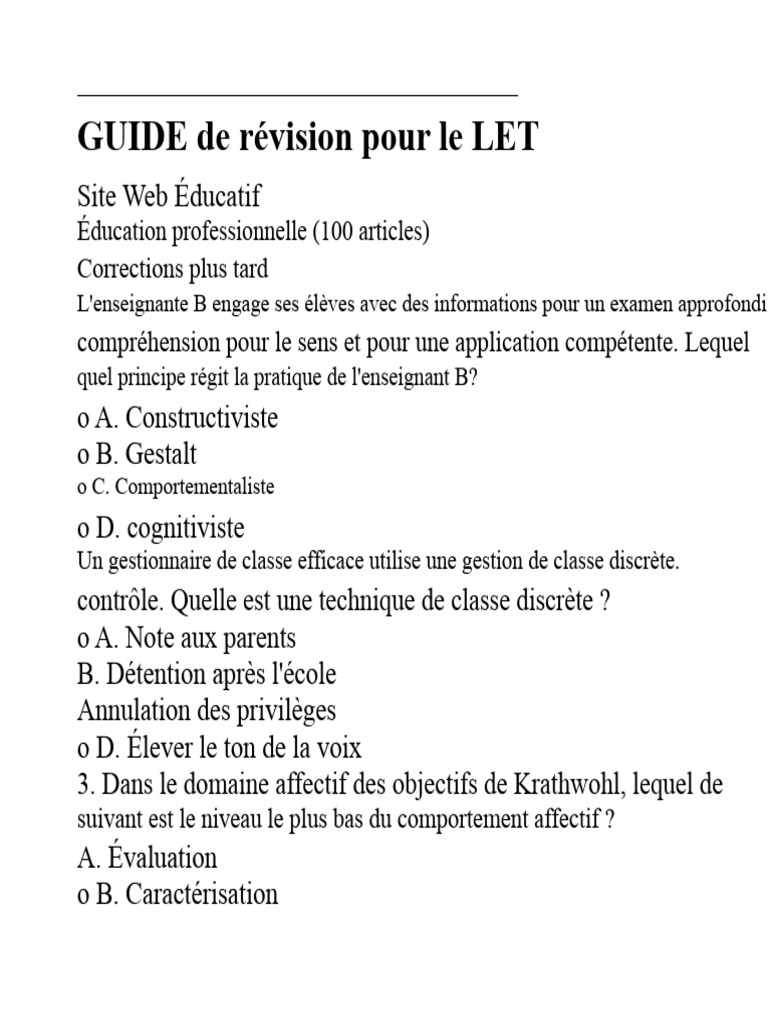 Guide de révision pour le LET éducatif | PDF | Apprentissage | Vérité