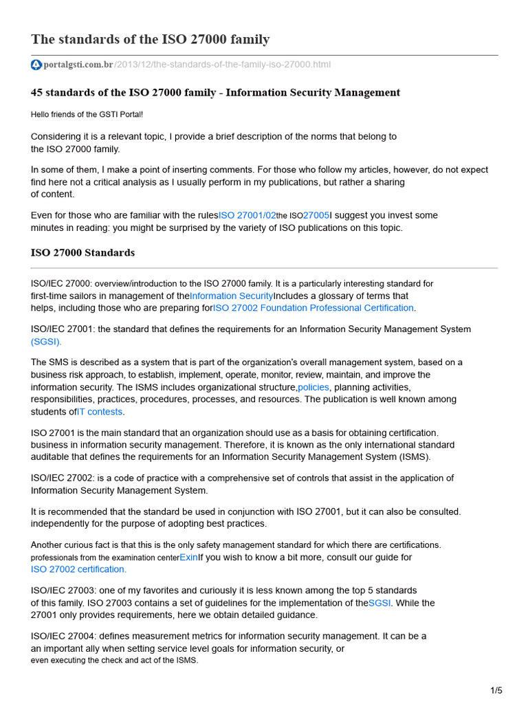 Overview of ISO 27000 Standards | PDF | Information Security | Computer ...
