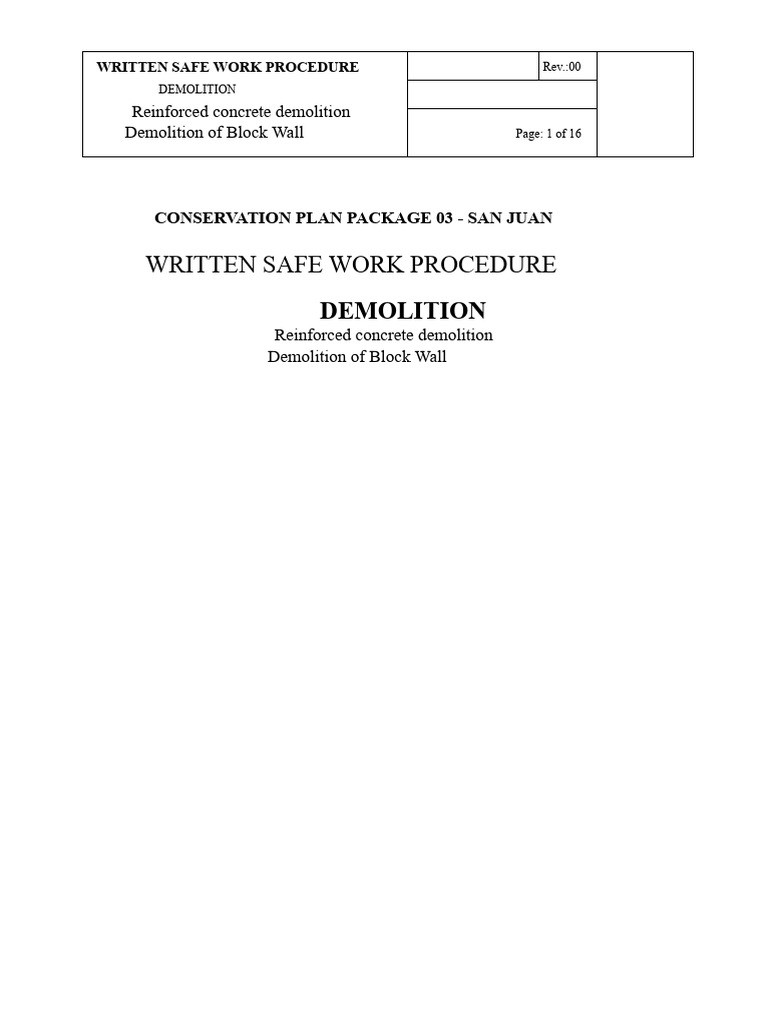Safe Work Procedure for Demolition | PDF | Occupational Safety And ...
