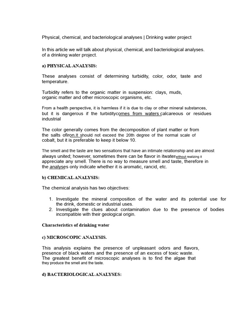 Water Quality Analysis for Projects | PDF | Bacteria