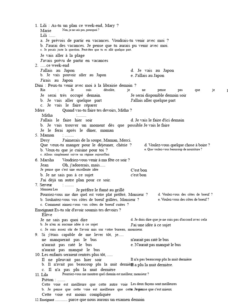 Dialogues quotidiens et réponses appropriées | PDF | Dettes