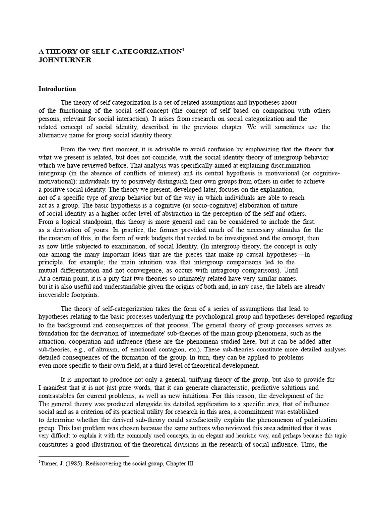 Self-Categorization Theory Explained | PDF | Theory | Attitude (Psychology)
