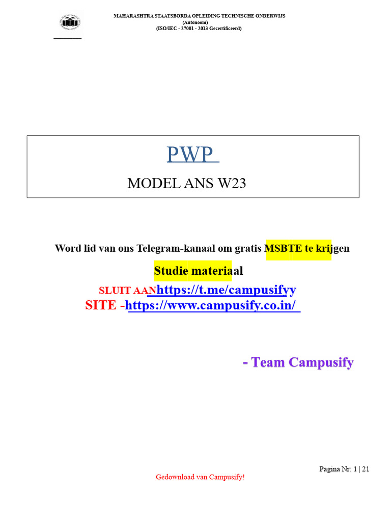 PWP Model Antwoord W23 Door Campusify | PDF