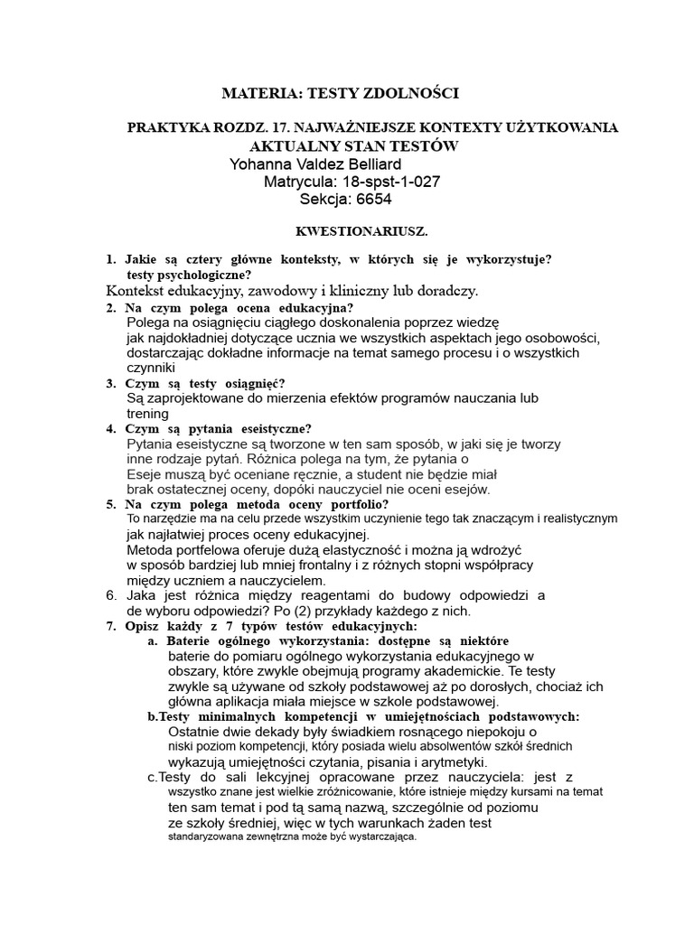 5 Testy Zdolności. Ćwiczenia Kapitul 17 I 18 | PDF