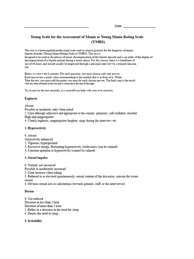 Young Mania Rating Scale Overview | PDF | Mania | Bipolar Disorder