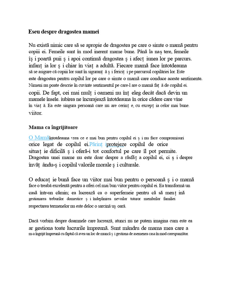 Eseu Despre Dragostea Mamei | PDF