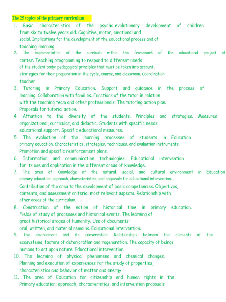 Primary Curriculum: 25 Key Topics | PDF | Curriculum | Learning