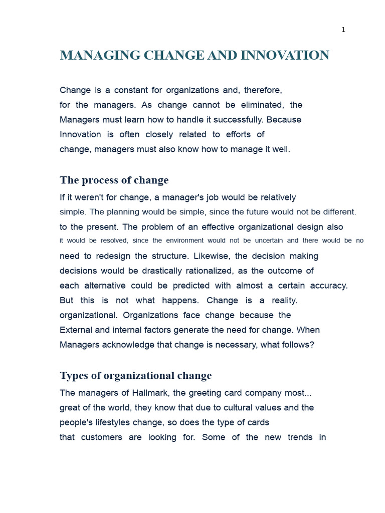 Managing Change and Innovation Strategies | PDF | Creativity | Innovation