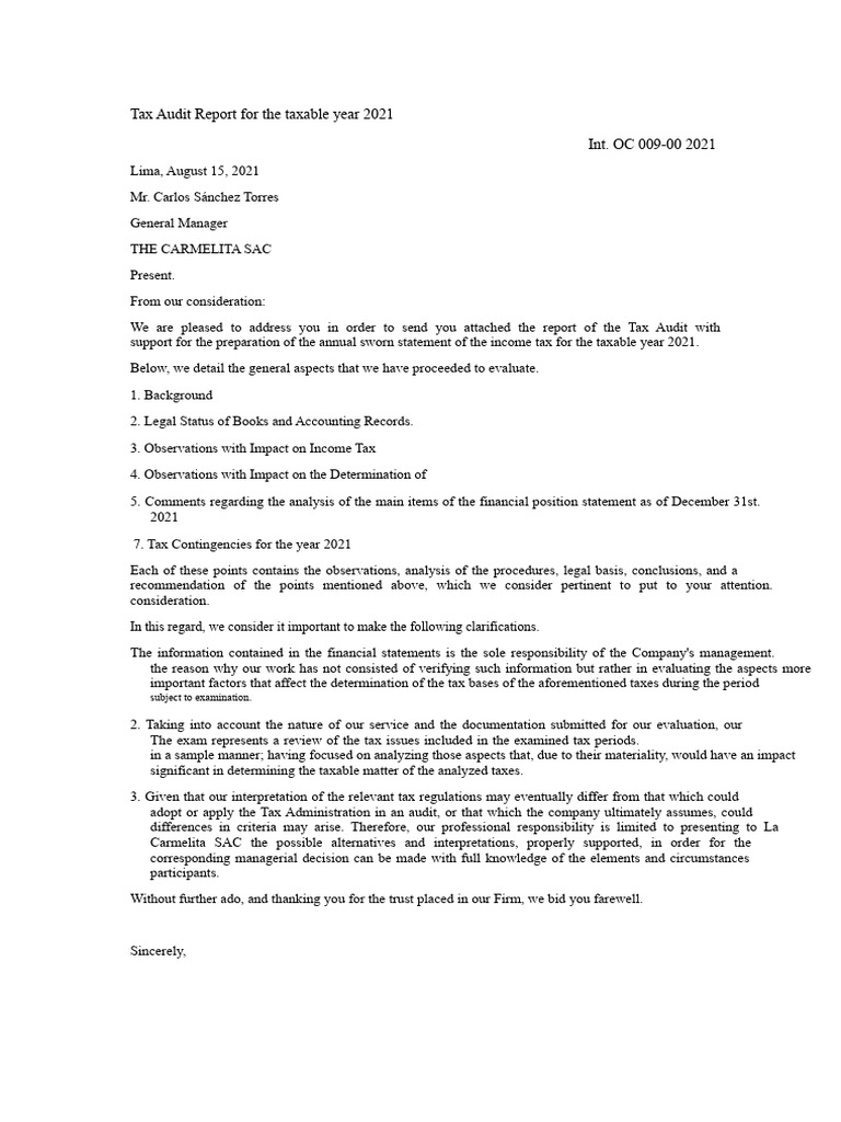 2021 Tax Audit Report Summary | PDF | Taxes | Audit