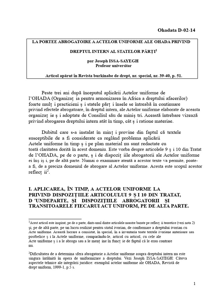 Domeniul de Aplicare Abrogatoriu În OHADA | PDF