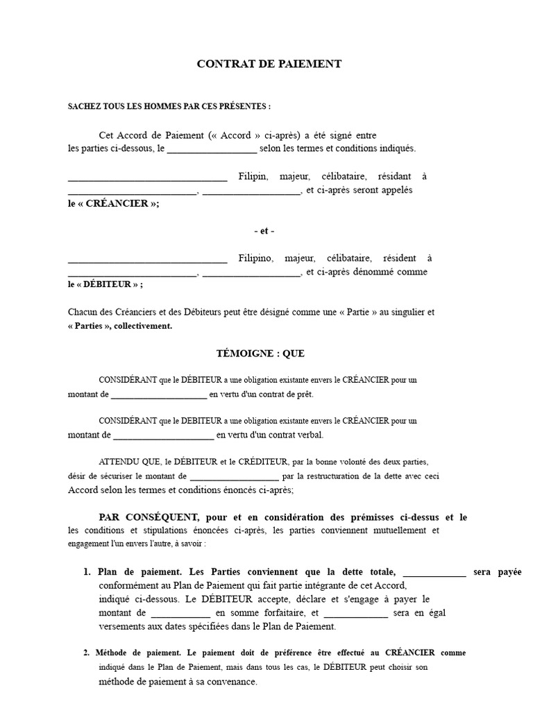 Accord de Paiement : Conditions et Modalités | PDF | Débiteur