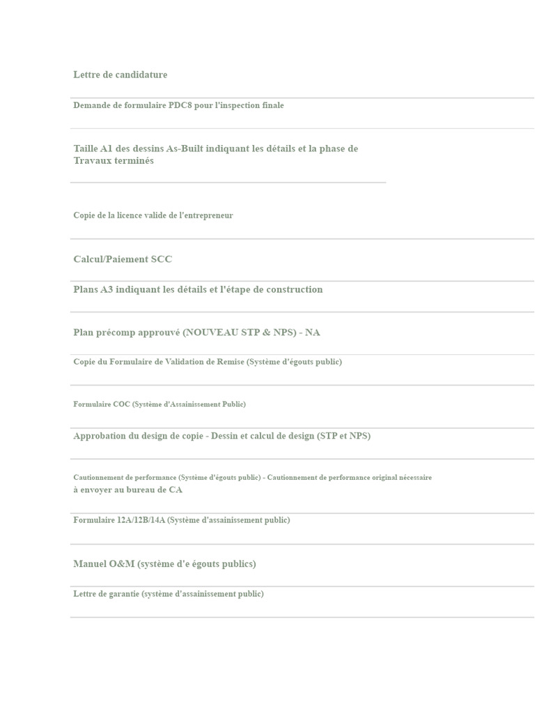 Documents requis pour l'inspection finale | PDF