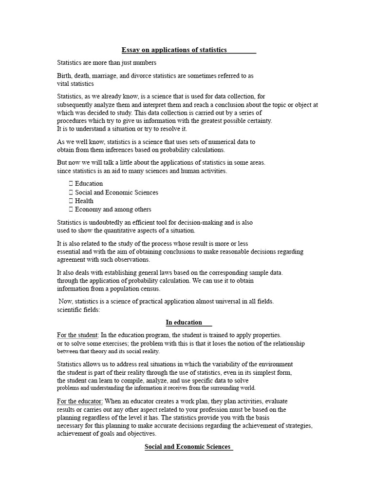 Applications of Statistics in Various Fields | PDF | Statistics ...