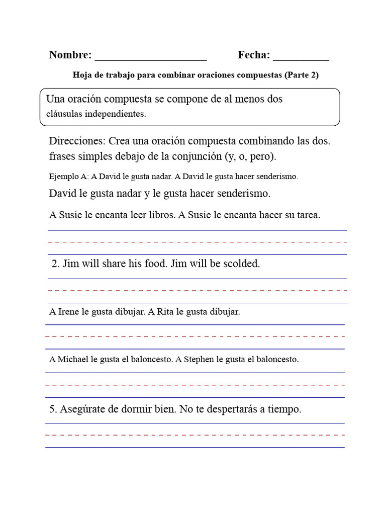 Hoja de Trabajo Sobre La Redacción de Oraciones Compuestas | PDF
