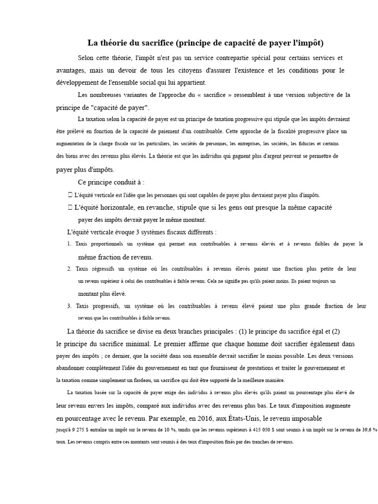 Théorie du Sacrifice et Capacité de Payer | PDF | Impôts | Impôt sur le ...