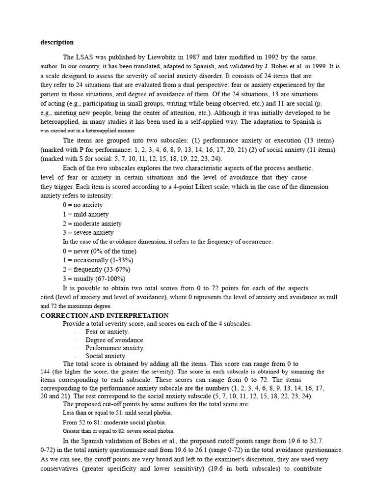 LSAS: Social Anxiety Assessment Tool | PDF | Social Anxiety Disorder ...