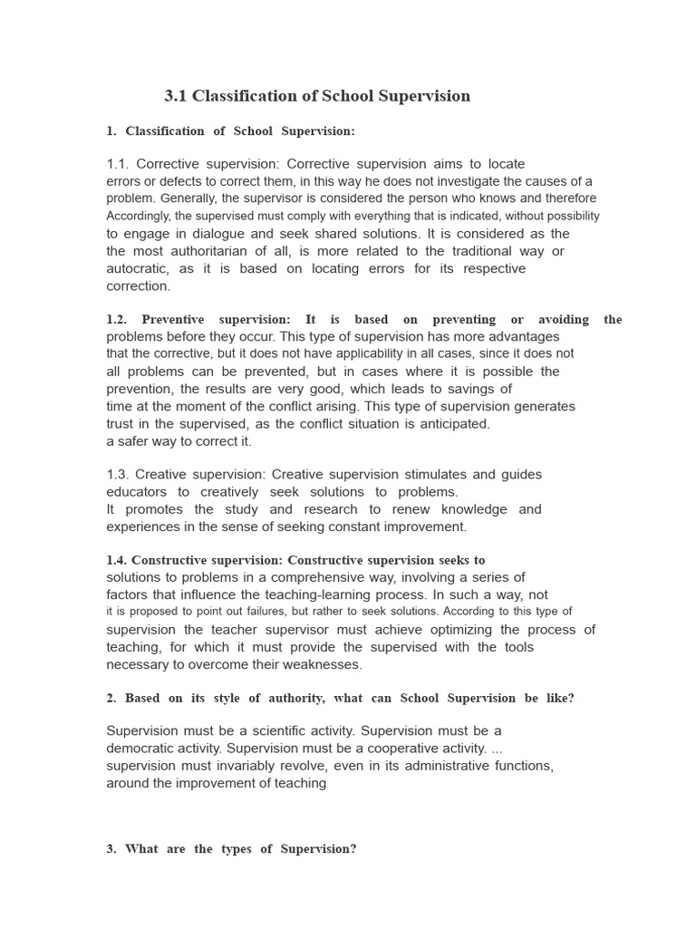 Types of School Supervision Explained | PDF | Business