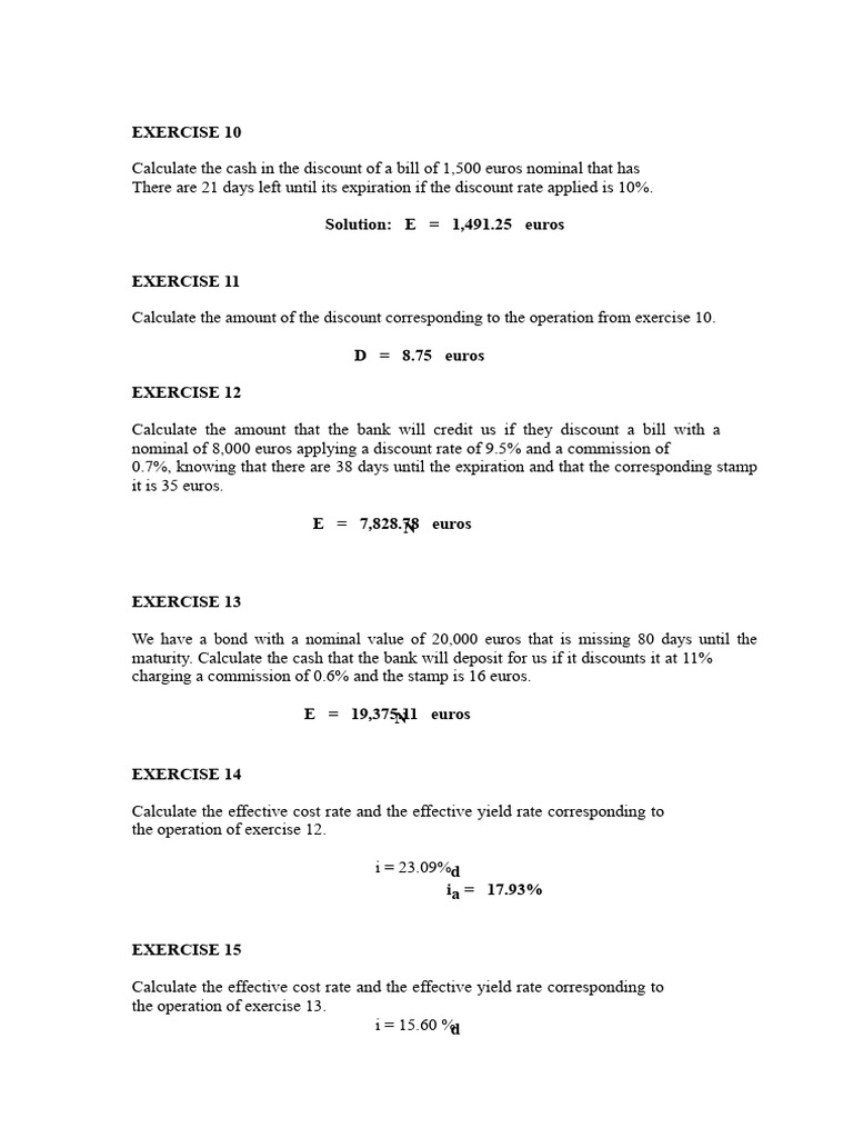 Discount Calculations for Bills and Bonds | PDF | Discounting ...