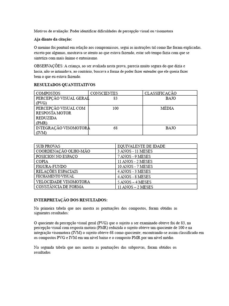 Avaliação da Percepção Visual em Crianças | PDF | Ciências ...