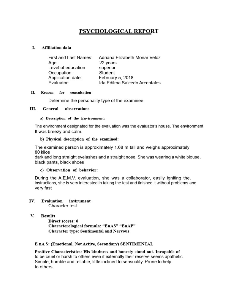 Personality Assessment Report for Adriana | PDF | Psychology ...