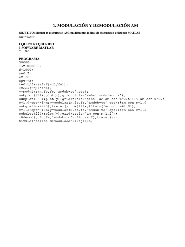 Simulación de Modulación y Demodulación en MATLAB | PDF | Modulación de ...