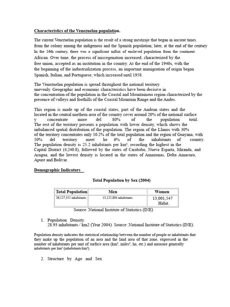 Venezuelan Population Characteristics | PDF | Venezuela | Soil