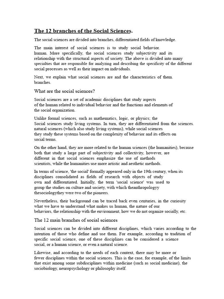 12 Branches of Social Science Explained | PDF | Social Sciences | Science