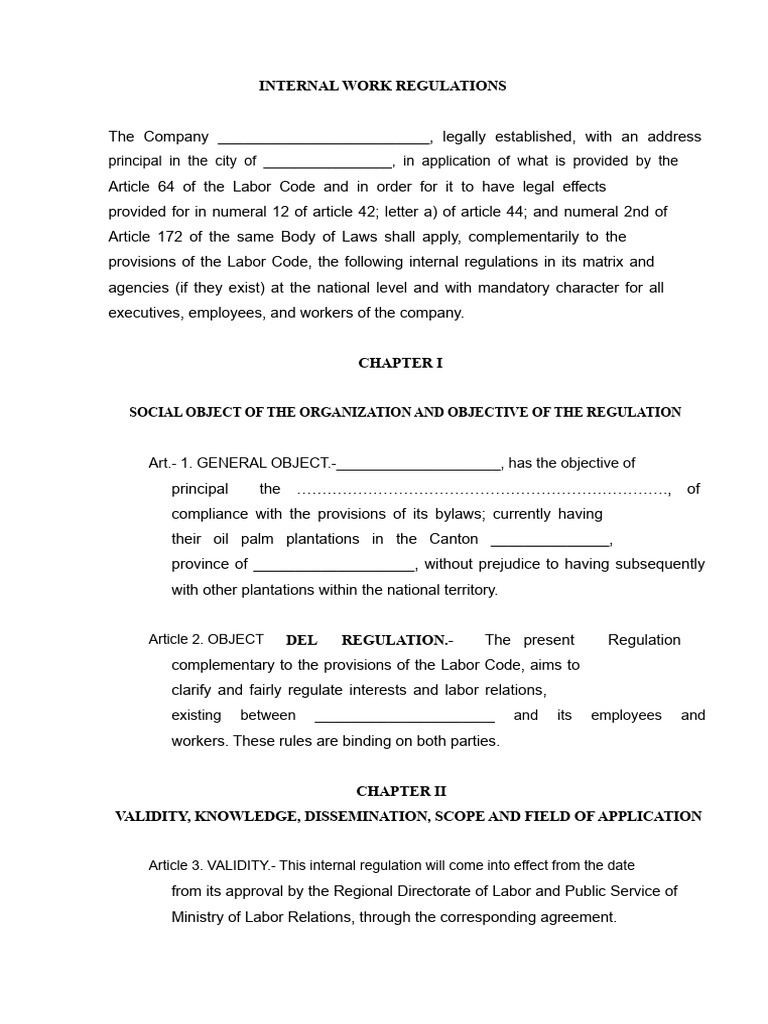 Internal Work Regulations Overview | PDF | Harassment | Labour Law