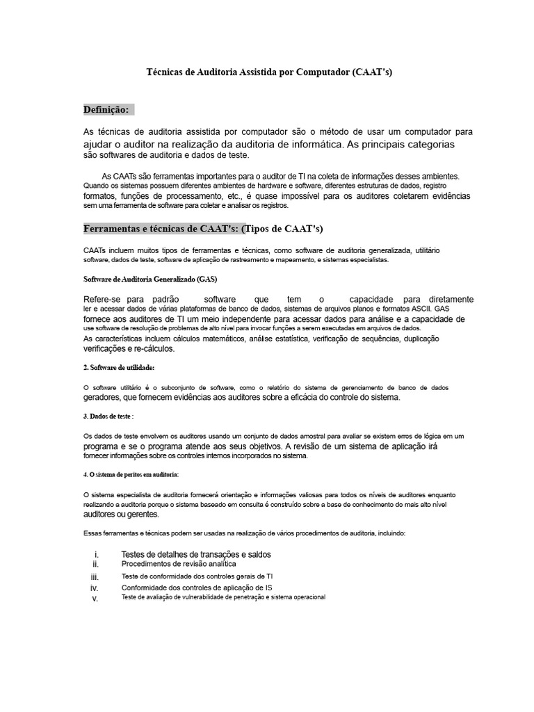 Técnicas de CAAT's na Auditoria de TI | PDF | Tecnologia da Informação ...