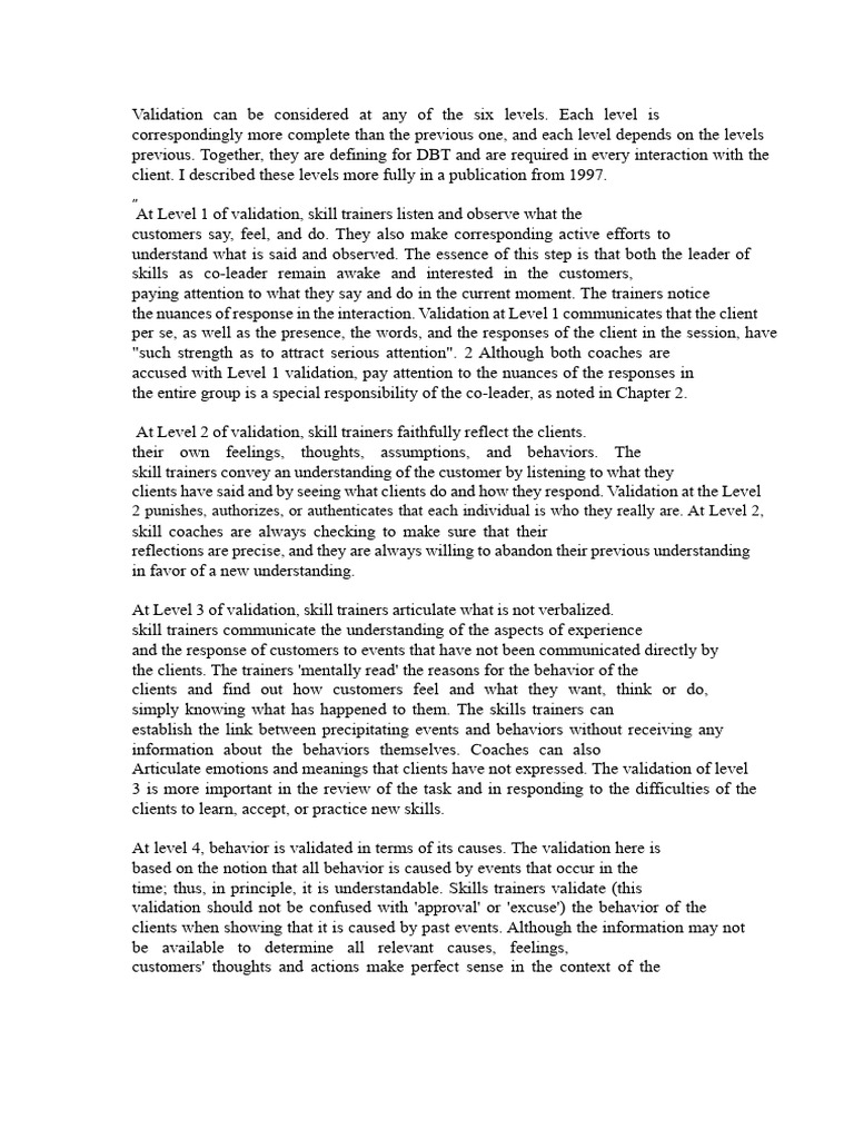 Six Levels of Validation in DBT | PDF | Dialectical Behavior Therapy ...