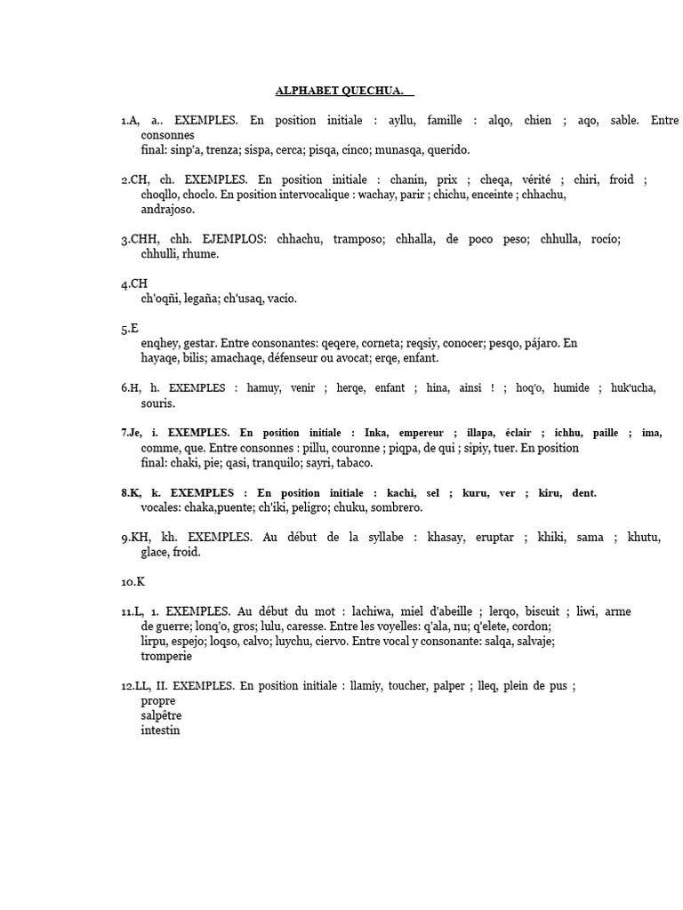Alphabet Quechua et Exemples | PDF | Linguistique | Voix humaine