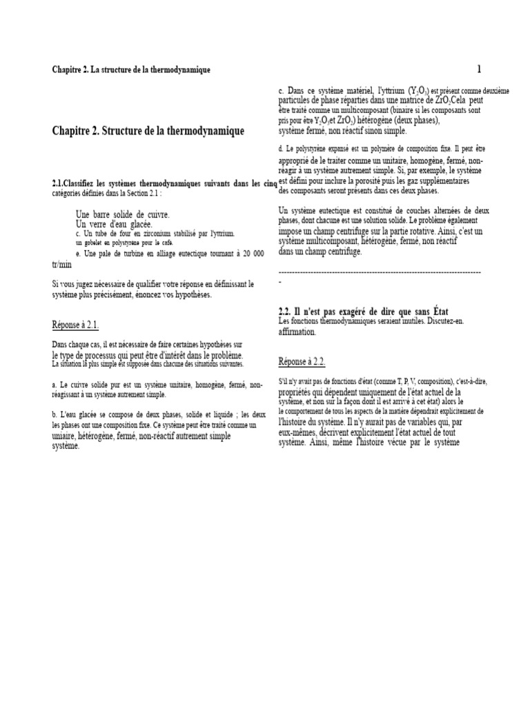 Échantillon Pour Le Manuel de Solutions Thermodynamique en Science Des ...