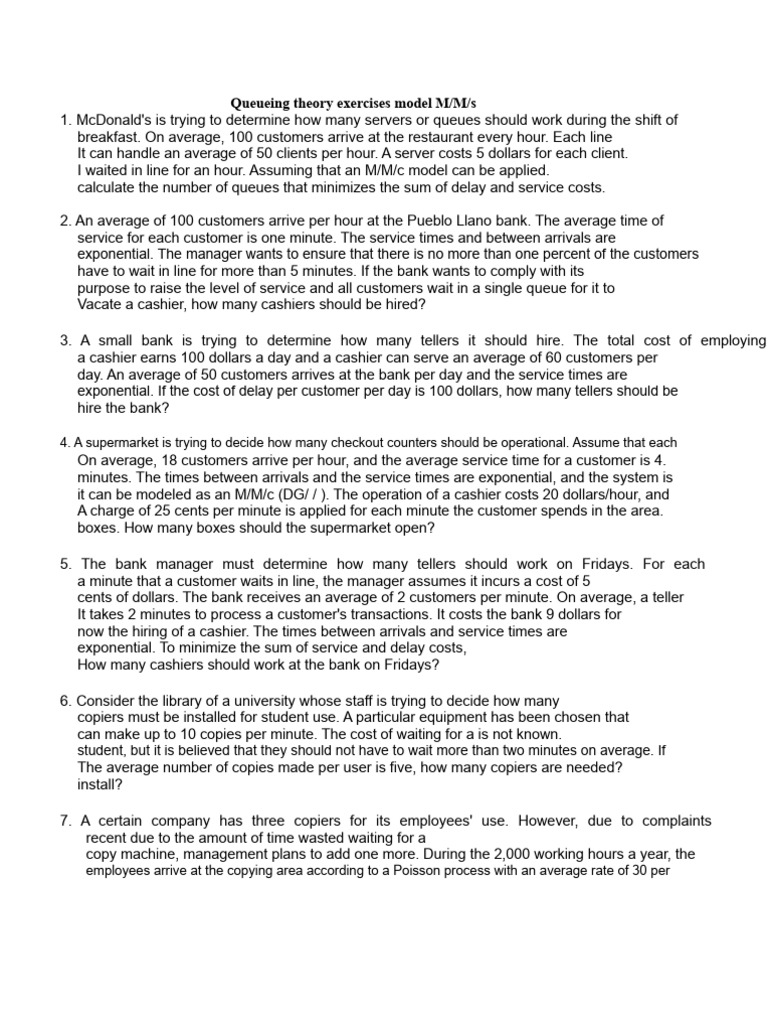Queueing Theory Exercises Model M | PDF