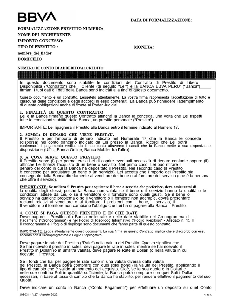 Contratto Prestito Personale | PDF
