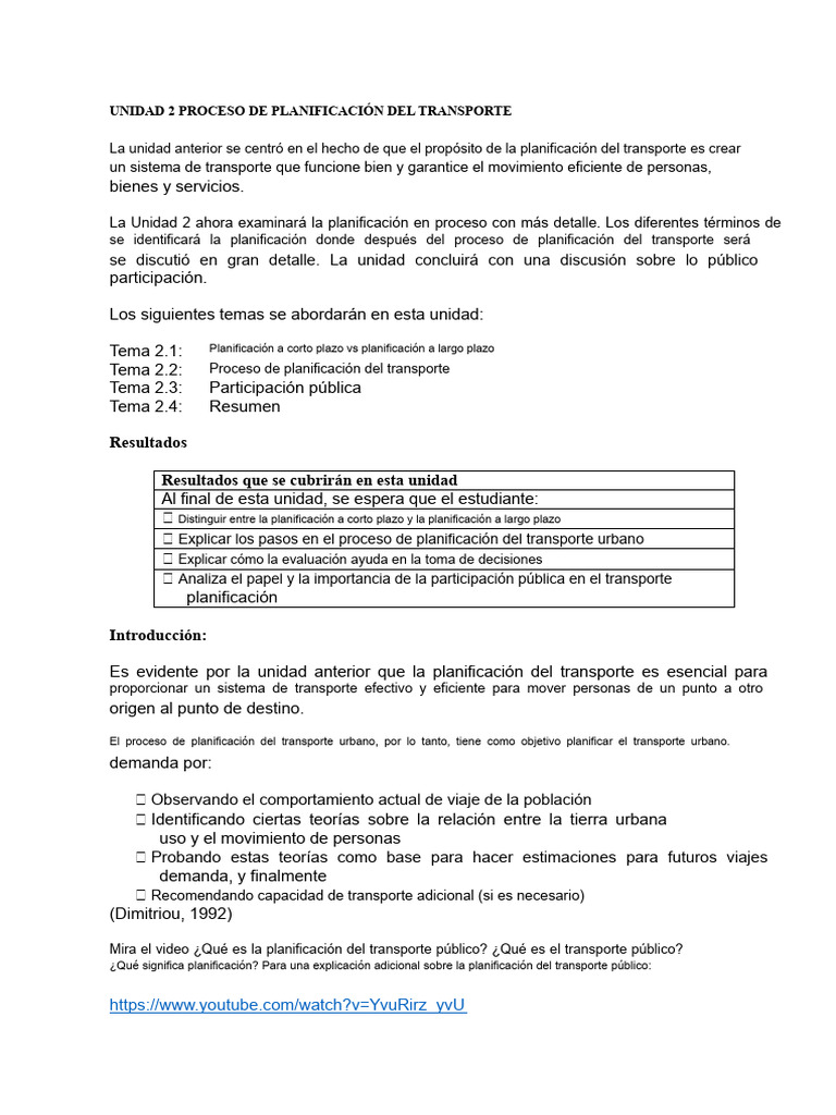 Unidad 2 Proceso de Planificación Del Transporte | PDF | Transporte ...