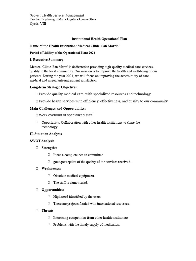2024 Health Services Operational Plan | PDF | Health Care | Medical Device