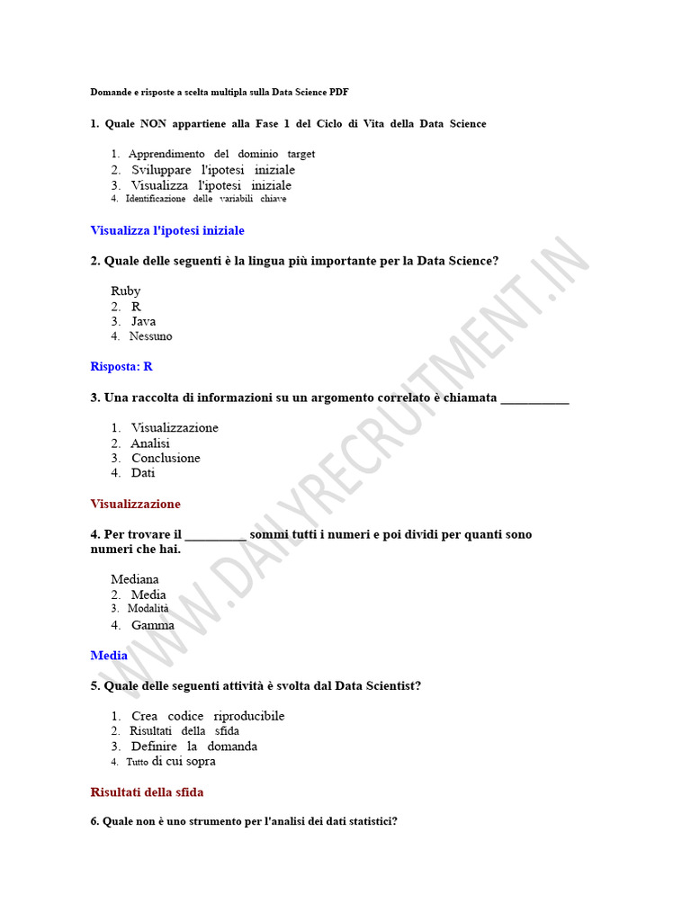 Domande e Risposte MCQ Di Data Science PDF | PDF