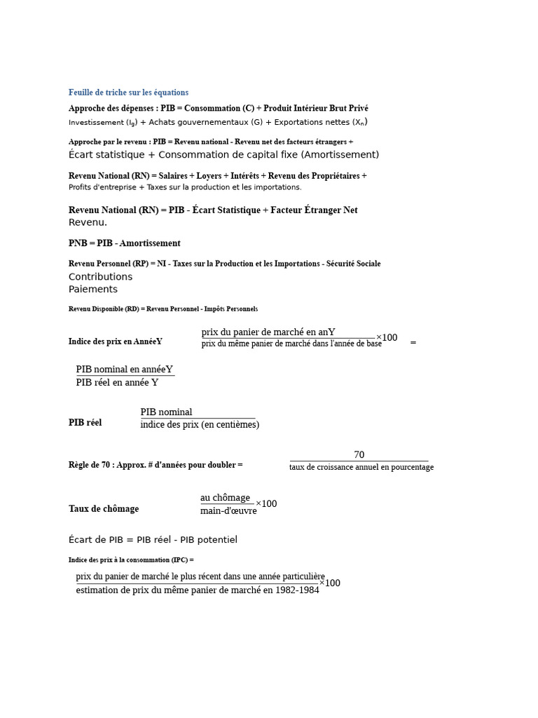 Feuille de triche sur le PIB et l'économie | PDF | Produit intérieur ...