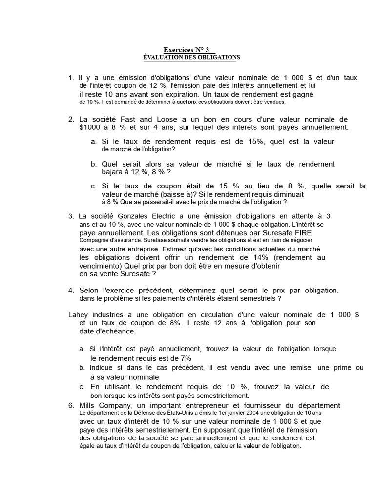 Évaluation des Obligations et Rendements | PDF | Obligation (Finance ...