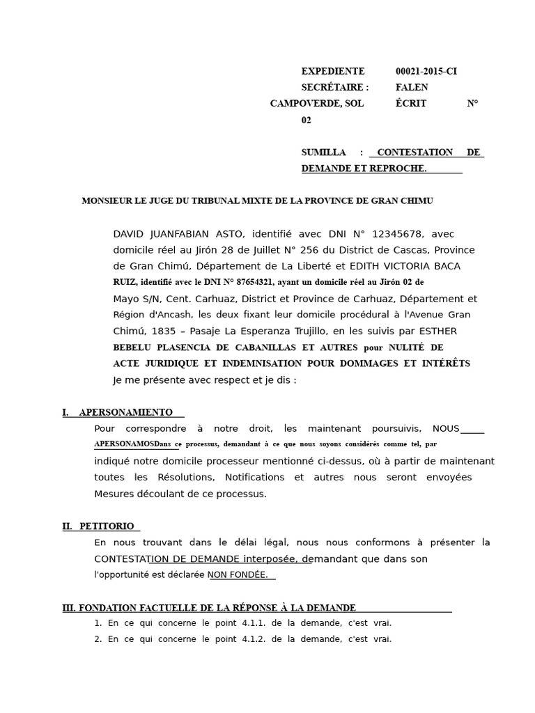 Réponse À La Demande Et Reconvention | PDF | Justice | Crime et violence